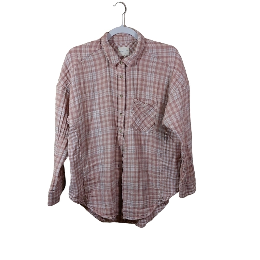 American Eagle Ladies Long Sleeve Plaid Flannel Button Front Top